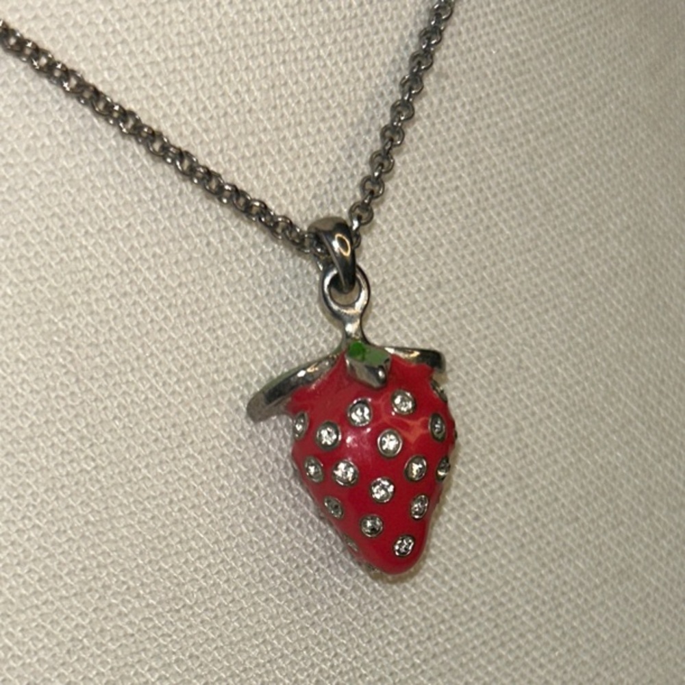 Strawberry Pendant Necklace with the rhinestone strawberry seeds - Girls